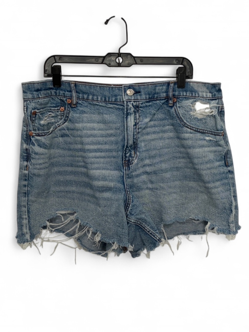 American Eagle Super High Rise Relaxed Distressed Blue Denim Shorts